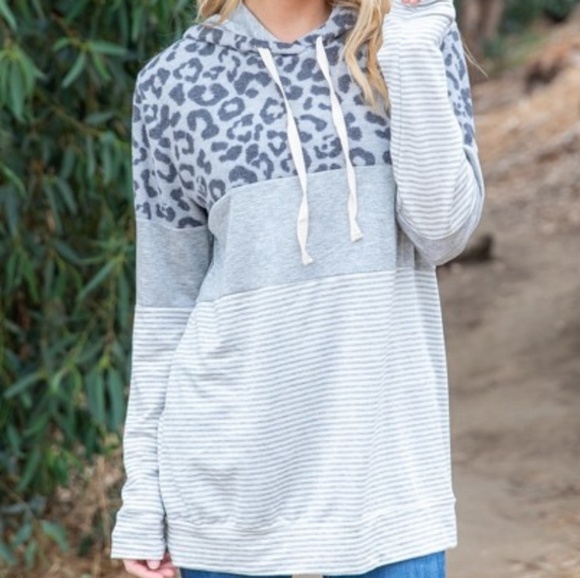 Grey Leopard Hoodie Sweatshirt - Picture 2 of 3